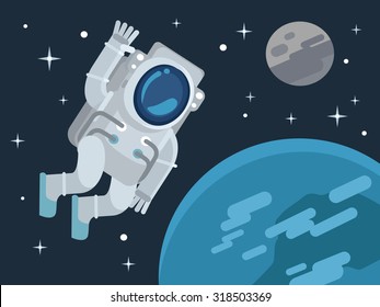 Astronaut in outer space. Vector flat illustration