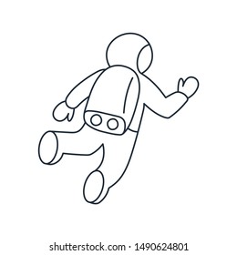Astronaut in outer space. Vector linear icon. White background.