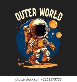 Astronaut outer world in space vector t-shirt design