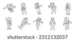 Astronaut Outline Illustration Vector Set