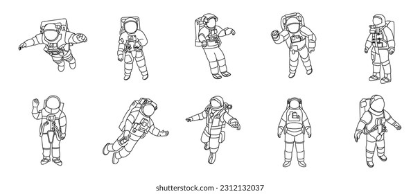 Astronaut Outline Illustration Vector Set