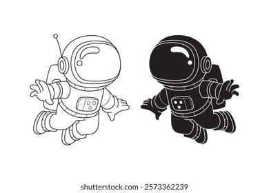 astronaut in outline and silhouette style