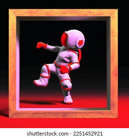 Astronaut painting standing  behind the frame wall poster, Canvas painting, poster card