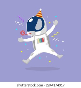 Astronaut Party New Year Celebrate  Background Cartoon Vector Illustration. Space Icon Concept Isolated Premium Vector. Cartoon Style
