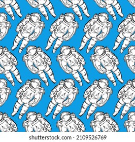 Astronaut pattern seamless. hand drawing cosmonaut background. spaceman Vector texture