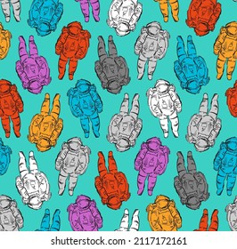 Astronaut pattern seamless. hand drawing cosmonaut background. spaceman Vector texture