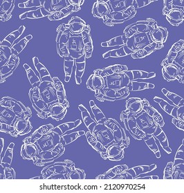 Astronaut pattern seamless. hand drawing cosmonaut background. spaceman Vector texture