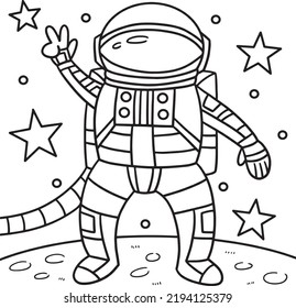 Astronaut Peace Sign Coloring Page for Kids