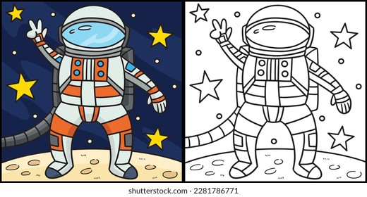 Astronaut Peace Sign Coloring Page Illustration