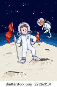 Astronaut with pet on planet
