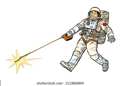 Astronaut and pet star, isolate on white background. Pop art retro vector illustration kitsch vintage drawing