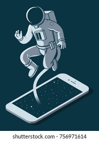 Astronaut phone vector illustration. Exploration design concept