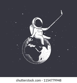 astronaut photographs himself on Earth.Prints design.Vector illustration