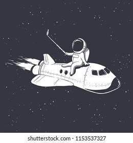 astronaut photographs himself on space shuttle.Vector illustration