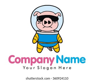 astronaut pig character illustration logo icon vector