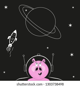 Astronaut Pig in flat style, vector illustration, outer space
