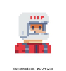 Astronaut. Pixel art. Cosmonaut character. Stickers design. Isolated vector illustration. 