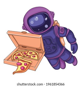 Astronaut with pizza. Pizza delivery anywhere in the world. The isolated image on a white background.