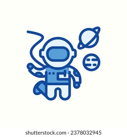 astronauta, icono del planeta azul, icono aislado en fondo claro, perfecto para sitio web, blog, logo, diseño gráfico, medios sociales, interfaz de usuario, aplicación móvil