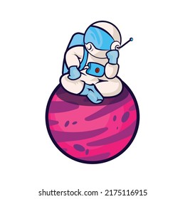 astronaut in planet over white