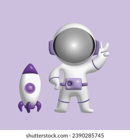 Astronauta, planeta y objeto espacial. concepto de espacio. Estilo real de dibujos animados en 3d. Ilustración vectorial colorida.