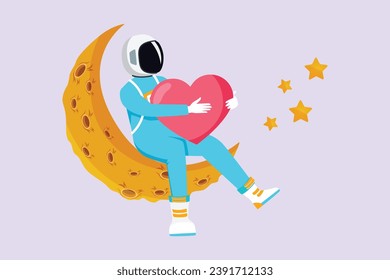 Astronaut, planet and space object. space concept. Colored flat vector illustration isolated.