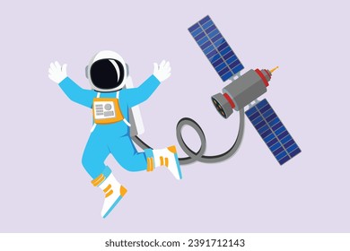 Astronaut, planet and space object. space concept. Colored flat vector illustration isolated.