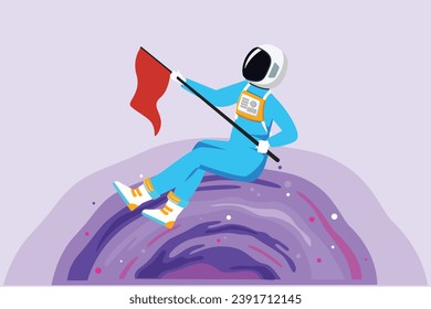 Astronaut, planet and space object. space concept. Colored flat vector illustration isolated.