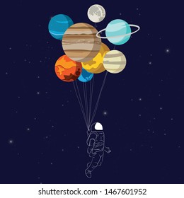 Astronaut and planets cartoon vector illustration