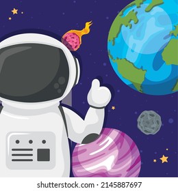 astronaut and planets space scene