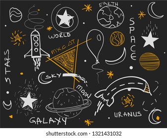 Astronaut, planets and stars, rocket ship in space, galaxy . space illustrations 