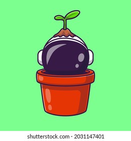 Astronaut Plant In Pot Cartoon Vector Icon Illustration. Science Natute Icon Concept Isolated Premium Vector. Flat Cartoon Style