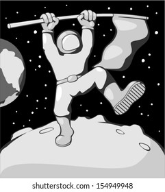 Astronaut planting flag on the moon
