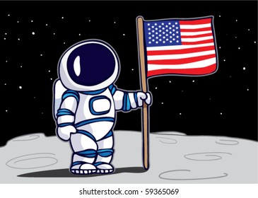 Astronaut Planting Flag On The Moon