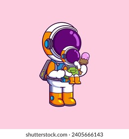 Astronaut play with astronaut child holding ice cream. Science holiday Icon Concept of illustration