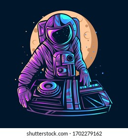 Astronaut Play Dj Vector Illustration