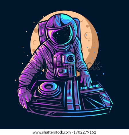 astronaut play dj vector illustration