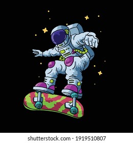 astronaut play skateboard illustration vector