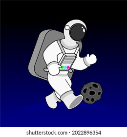 An astronaut is playing asteroid in space vector