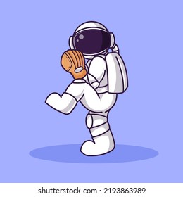 Astronaut playing baseball Cartoon Illustration Vector file. Isolated Premium Vector icon, every object is on separated layer. Flat Cartoon Style