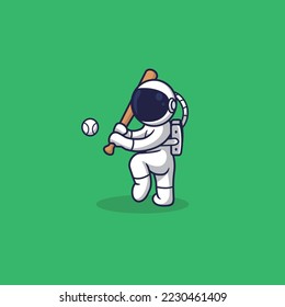 Astronaut playing baseball ,cartoon vector illustration,suitable for icon,sticker,wallpaper,etc.flat style