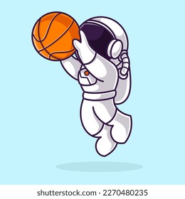 astronaut playing basketball Cartoon Illustration Vector file. Isolated Premium Vector icon, every object is on separated layer. Flat Cartoon Style