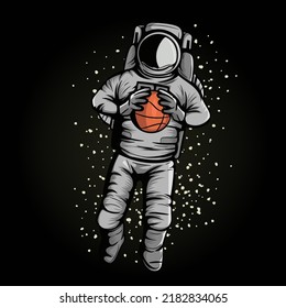 Astronaut Playing Basketball In Space. Galaxy