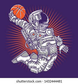 Astronaut Playing Basketball in Space Vector