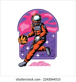 Astronaut playing basketball vector illustration