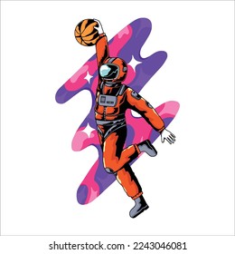 
Astronaut playing basketball vector illustration
