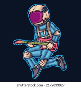 astronaut playing bass vector illustration