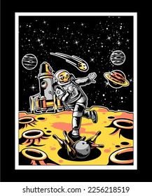 "Astronaut playing bowling" vector illustration design.
The design is suitable for use on t-shirts and posters