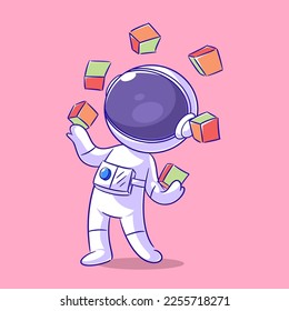 Astronaut is playing colorful dice roll