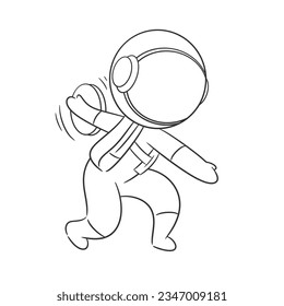 Astronaut playing discus throw with passion for coloring